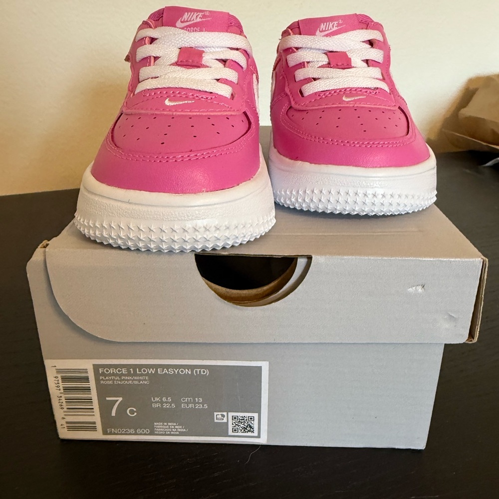 Nike Kids Pink Force 1 Low Easyon Shoes